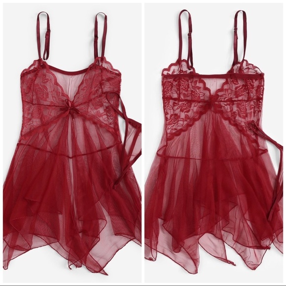 New Sexy Red Sheer Lace Babydoll Slips - Picture 2 of 5